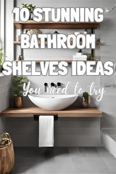 Explore creative bathroom shelves ideas that maximize space while adding elegance and practicality to your bathroom décor. Bathroom Shelves Ideas, Wire Basket Shelves, Basement Shelving, Shed Shelving, Floating Shelf With Drawer, Floating Drawer, Toilet Shelves, Rustic Wooden Shelves