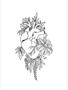 the heart is surrounded by flowers and leaves