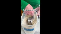 a person pouring flour into a bucket with the words, always do this on it