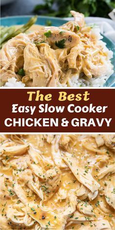 the best easy slow cooker chicken and gravy recipe is on this plate