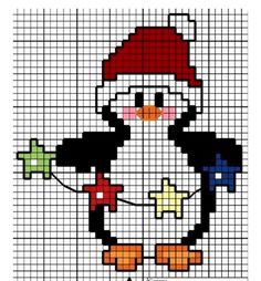 a cross stitch penguin with a santa hat