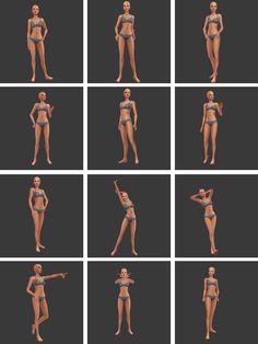 six different poses of a woman in bikinis