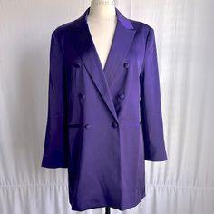 New With Tags Never Worn. Chic Purple Mini Dress For Formal Occasions, Purple Mini Dress For Spring Formal, Chic Purple Mini Dress For Work, Satin Dress, Suit Jackets, Satin Dresses, Color Purple, Blazer Suit, Colorful Dresses