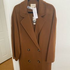 Loulou Studio Wool/ Cashmere Blend Double- Breasted Long Coat In Carmel; Size M( 48” B), Relaxed Fit, 48” In Total Length, Side Pockets, One Center Vent Back. Nwt Brown Wool Coat With Lapel Collar For Spring, Oversized Brown Pea Coat For Work, Brown Long Sleeve Pea Coat For Work, Brown Wool Coat With Double Button Closure, Brown Pea Coat For Workwear In Fall, Brown Pea Coat For Fall Workwear, Brown Fall Pea Coat For Work, Brown Fall Pea Coat For Workwear, Spring Wool Outerwear In Brown