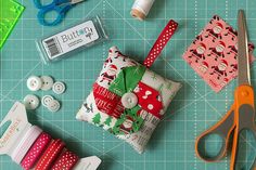 sewing supplies laid out on a cutting board