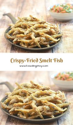 crispy fried smelt fish in a frying pan