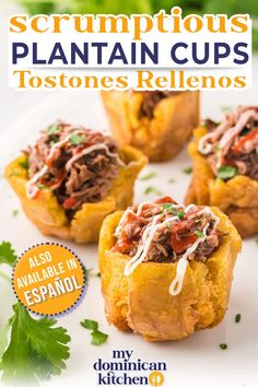 the cover of scrumptious plantain cups tostones rellenos