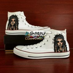 White Converse Sugar Skull Girl High Top Hand Painted Canvas Sneakers Skull Shoes, Special Style, Girls Converse, Hand Painted Shoes