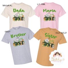 -  Safari Wild ONE family matching shirts!  Please read entire description before purchasing for important information. ITEM DESCRIPTION: - Shirts were specially designed to match our best seller Safari Jungle Wild one outfit. - They are Gildan brand, and they run true to size. - Unisex regular cut shirts - please choose from dropdown menu. - Color of shirt can be selected from the dropdown menu. We can make any other color combination, please contact us with details. Embellishment is made out o Green Custom Print T-shirt For Birthday, Green Cotton T-shirt For First Birthday, Green Graphic Print T-shirt For First Birthday, Green Letter Print T-shirt For Birthday, Green Crew Neck Birthday Shirt, Green Custom Print Birthday T-shirt, Green Short Sleeve Birthday T-shirt, Green T-shirt With Letter Print For First Birthday, Green Tops With Name Print For Birthday