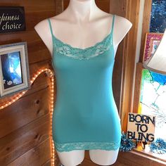 Adjustable Straps, Nwot Blue Seamless Camisole For Spring, Fitted Blue Camisole With Lace Trim, Spring Light Blue Fitted Camisole, Light Blue Fitted Camisole For Spring, Cami Tanks, Adjustable Straps, Color Blue, Womens Tops, Turquoise