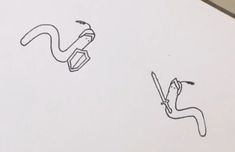 two drawings of scissors and a pencil on a piece of paper that has been drawn