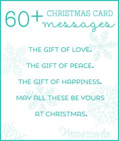 a christmas card with the words,'60 + christmas card messages'on it