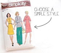 an image of a woman's dress sewing pattern with the words, choose a simple style