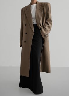 London Double Breasted Coat - Taupe 3 Piece Suit Women, Oversized Coats, Long Pencil Skirt, The Frankie Shop, Suiting Fabric, Frankie Shop, Winter Vibes, Long Blazer, Modest Fashion Outfits