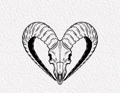 a ram's head with horns in the shape of a heart on a white background