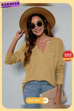 Split Short Front and Long Back Casual V-neck Long Sleeve Knitted Sweater Woman Trendy V-neck Knit Top For Fall, Fall V-neck Solid Color Sweater, Fall Solid Color V-neck Sweater, Spring V-neck Waffle Knit Sweater, Knitted V-neck Top For Fall, Waffle Knit V-neck Tops, Spring V-neck Waffle Knit Top, Fall Waffle Knit V-neck Top, V-neck Waffle Knit Winter Sweater