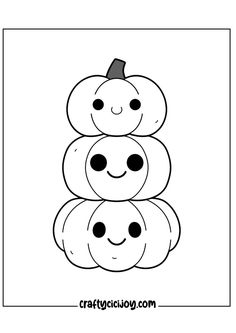 three pumpkins stacked on top of each other with faces drawn in the middle and one has