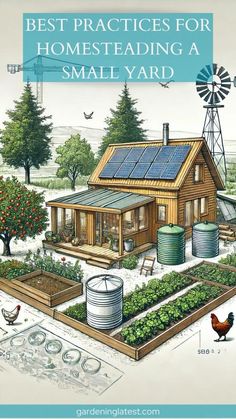 the best practices for homesteading a small yard with an image of a farm house and