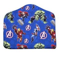 the avengers pattern is on this blue cosmetic bag