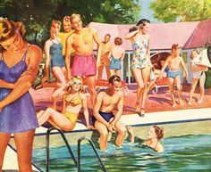 an old advertisement from the 1950's shows people in bathing suits