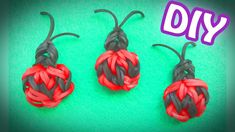 three red and black braided flowers with the word diy on it