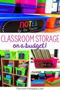 classroom storage on a budget with colorful bins