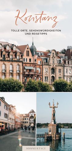 some buildings and water with the words kurstans on it in german, which is also