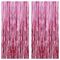 pink tinsel fringe curtain on white background