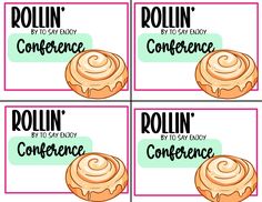 four different labels with the words rollin'by day and conference written on them