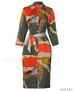 Lasaky - Mixed Print Button Down Shirt Dress Corporate Wears, Career Mom, Goddess Fashion, Stylish Lady, Mixed Print Dress, African Print Dress Designs, Woman Dresses, Corporate Wear, Classy Shoes