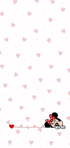 mickey mouse wallpaper with hearts and heartbeats in the background for valentine's day