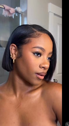 Cap Bob Weave Black Women, Silk Press Natural Hair Short Bob Side Part, Styles For Short Relaxed Hair, Side Part Bob Silk Press, Natural Hair Pressed Out Silk Bob, Short Bob Side Part, Relaxed Hair Styles, Short Relaxed Hair