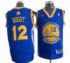 a blue and yellow basketball jersey with the number 12 on it, sitting on a mannequin