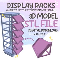 Display racks designed to fit the spinny display tower! The racks can be used to display stickers, buttons, pins and etc!  Mix and match the hooks with these racks to make the display more interesting!  This is just for the rack design, the spinny display tower STL file is not included in this listing! NOTE: This is a digital product. No physical item will be shipped.  FOR PERSONAL USE ONLY, NOT PERMITTED TO RESELL FILE OR PHYSICAL PRODUCT Dimensions: Height: 1.865 in length: 4.338 in depth: 2.4 Artist Alley Display, Art Festival Booth Display, Display Stickers, Festival Booth Display, Art Festival Booth, Gift Shop Displays, Display Tower, Vendor Displays, Museum Gift Shop