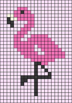 a cross stitch pattern with a pink flamingo on the front and black outlines