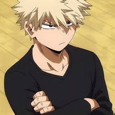 an anime character with white hair and black shirt looking at the camera while holding his arms crossed