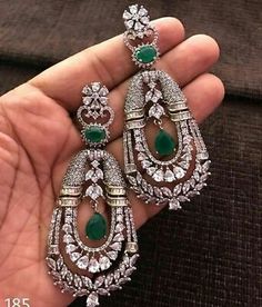 If you have a design in mind, we can manufacture customised products as well. We use AAAA quality stones which gives even better radiance than real diamonds & gemstones. Egypt Style, Beautiful Diamond Earrings, Indian Jewelry Earrings, Indian Jewellery Design Earrings, Style Art Deco, Diamond Jewelry Necklace, Diamond Jewelry Designs, Gold Bracelets, Jewelry Design Earrings