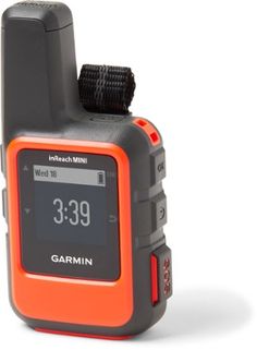 an orange and black garmin device on a white background