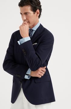 A compact material that perfectly showcases the superior qualities of refined natural fibers, the wool and silk Super 150s fabric features a slightly uneven color. The cupro lining provides added comfort. 3-roll-2 closure with horn buttons Notched lapel Welt pockets with flap, ticket pocket and patch chest pocket Cuffs have four horn buttons and functional buttonholes Double back vent Cupro half lining Two interior pockets with button closure and pen holder Drop 7 Timeless Sport Coat With Suit Collar, Timeless Sport Coat With Notch Lapel, Timeless Notch Lapel Sport Coat, Timeless Sport Coat With Pressed Crease And Suit Collar, Tailored Blazer With Pocket Square, Timeless Tailored Sport Coat With Hidden Buttons, Tailored Timeless Sport Coat With Concealed Placket, Timeless Sport Coat With Concealed Placket And Suit Collar, Timeless Wool Blazer For Business