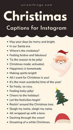 christmas captions for instagrams with santa claus on the top and other words below