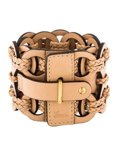 #GUCCI | Gold-tone Gucci cuff featuring woven leather and slide lock closure. Includes designer box and pouch. Lagos Jewelry, Slide Lock, Rose Gold Jewelry, Leather Cuffs, Cuff Bracelets, Gold Jewelry, Jewelry Bracelets, Gold Tones, Pouch