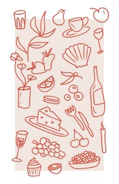 an image of food and drinks drawn on paper