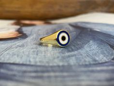 Made of 925 K sterling silver, 14K GOLD HANDMADE ENAMEL EVIL EYE Evil Eye Ring Gold, Pinky Finger, Evil Eye Ring, Ring Rose Gold, Eye Ring, One Ring, Ring Handmade, Rings Statement, Sterling Silber