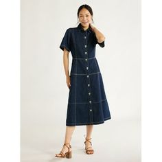 Trust the classics, like Free Assemblys Button Front Midi Dress. Stylish in its simplicity, this short-sleeve dress opens the door to endless possibilities. Dress it up, dress it down, wear it for work or play, pair it with heels, flats, booties or sandals, you can even wear it unbuttoned and layered like a jacketanything goes with this easy-to-style, easy-to-love midi dress. Only at Walmart. Size: L.  Color: Gray.  Gender: female.  Age Group: adult. Flattering Dresses For Big Busts, Sleeveless Dresses Casual, Dress Stylish, Dress With Short Sleeves, Fitted Midi Dress, Tiered Midi Dress, Cotton Midi Dress, Ruffle Hem Dress, Knit Midi