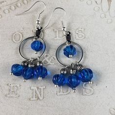 Blue Cluster Earrings, Cluster Earrings, Dangle Earrings, Handmade Earrings, Blue Earrings, Boho Earrings - Etsy Handmade Blue Dangle Hoop Earrings, Blue Dangle Hoop Earrings, Blue Wire-wrapped Dangle Hoop Earrings, Blue Wire Wrapped Dangle Hoop Earrings, Bohemian Blue Hypoallergenic Hoop Earrings, Cluster Earrings Tutorial, Diy Earrings Dangle, Cluster Jewelry, Diy Wire Earrings