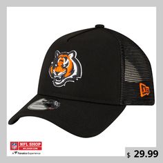 the new era hat features an orange and white tiger on the front, along with black mesh