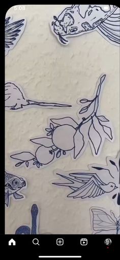 an image of birds and fish in the water stickers on a sheet of paper