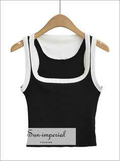 Women’s Contrast Cropped Tank Top With Cut Out Back Sun-Imperial United States High Stretch Black Tank Top For Summer, Black High Stretch Tank Top For Summer, Street Clothing, Out Back, Street Outfit, Good Stretches, Women Tops, Cropped Tank Top, Crop Tank