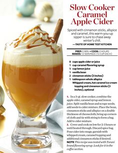 the recipe for slow cooker caramel apple cider is shown in this article