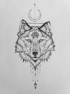 a drawing of a wolf's head on a white background